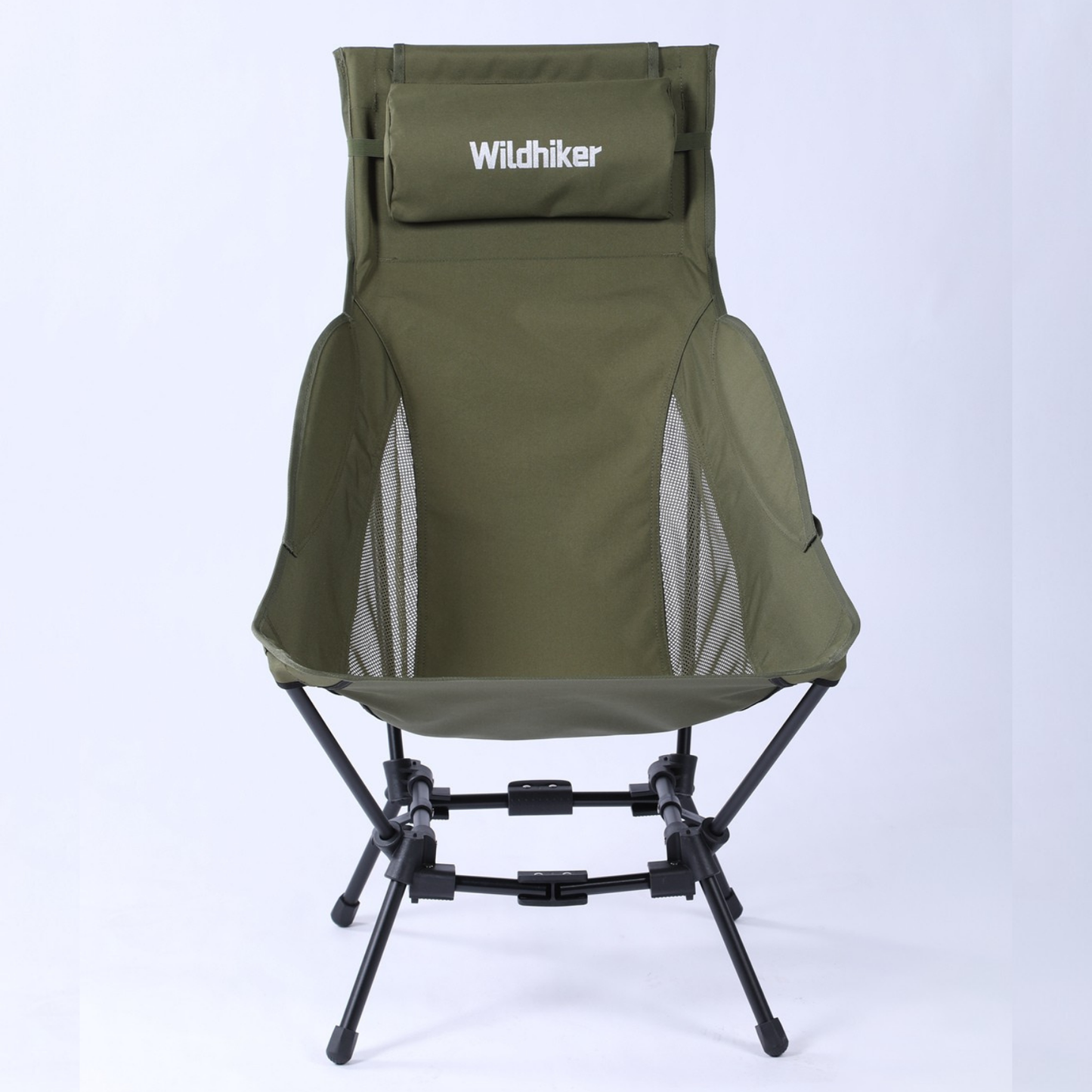Wildhiker Dual Mode High BacCamping Chair – Portable Folding with Pillow, Arm Pads and Side Pockets – Lightweight Green