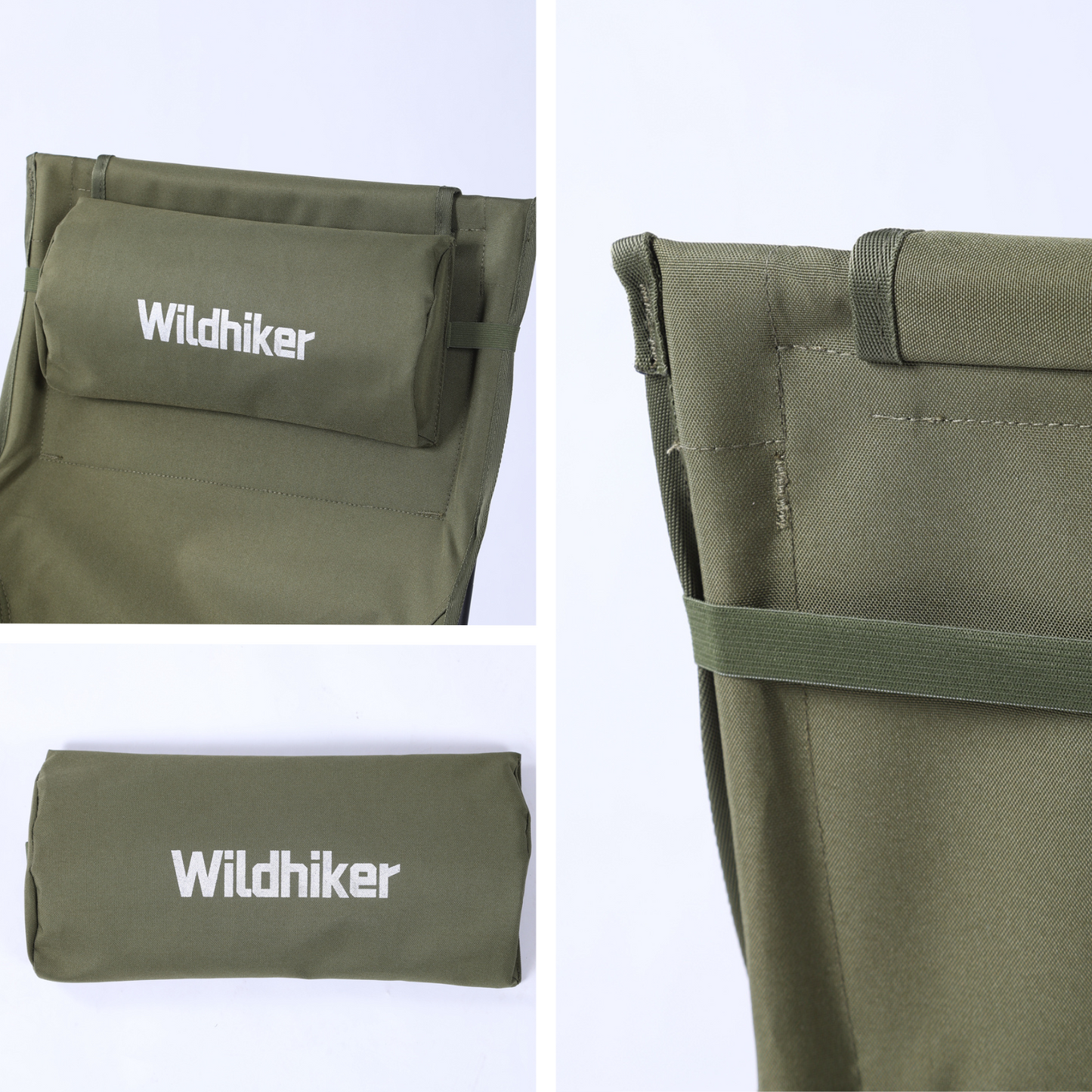 Wildhiker Dual Mode High BacCamping Chair – Portable Folding with Pillow, Arm Pads and Side Pockets – Lightweight Green