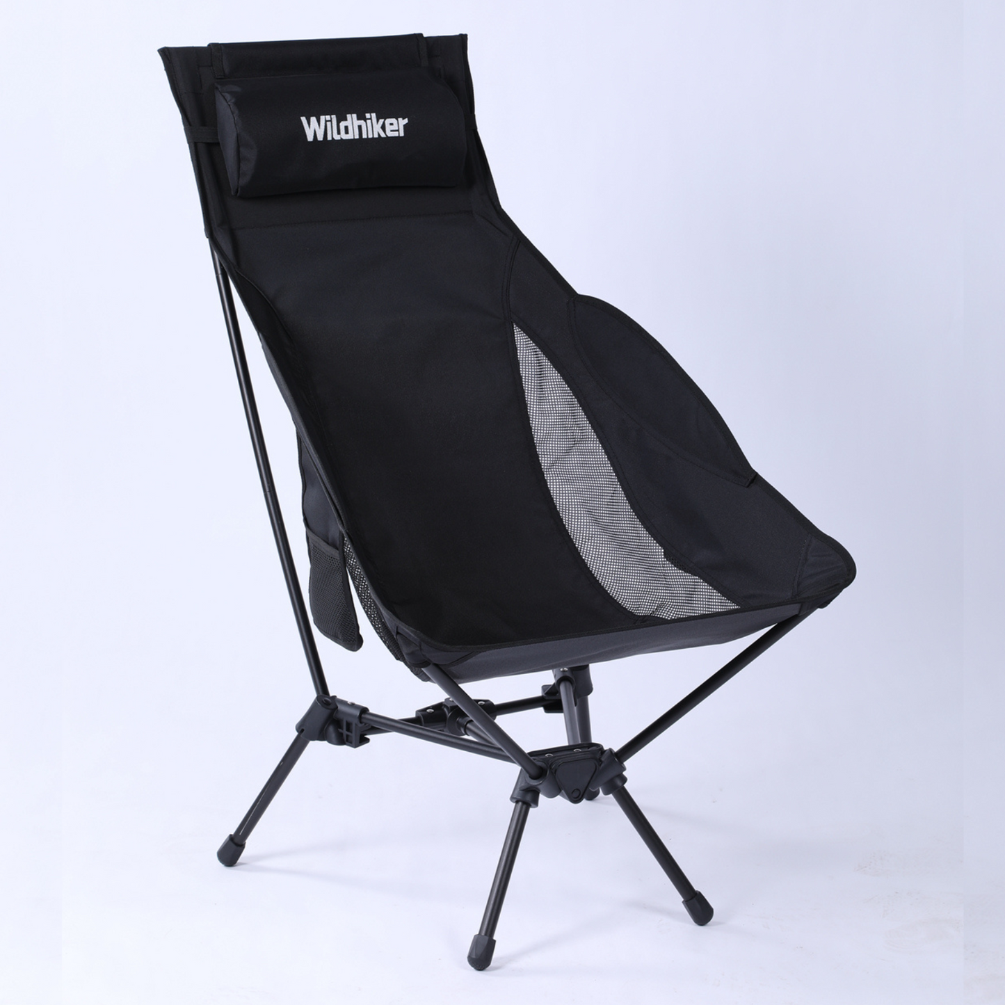 Wildhiker High Back Camping Chair – Portable Folding, Deep Recline with Pillow and Arm Pads – Lightweight Black