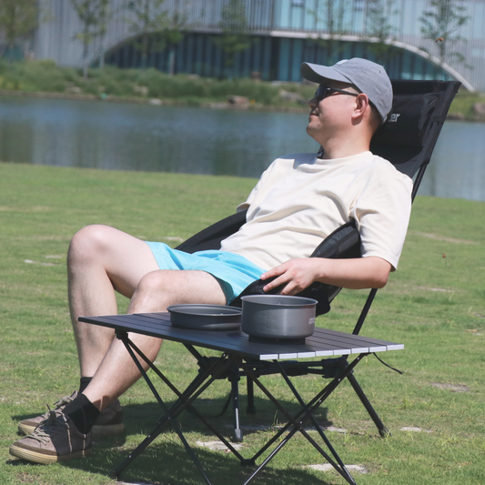 Wildhiker High Back Camping Chair – Portable Folding, Deep Recline with Pillow and Arm Pads – Lightweight Black