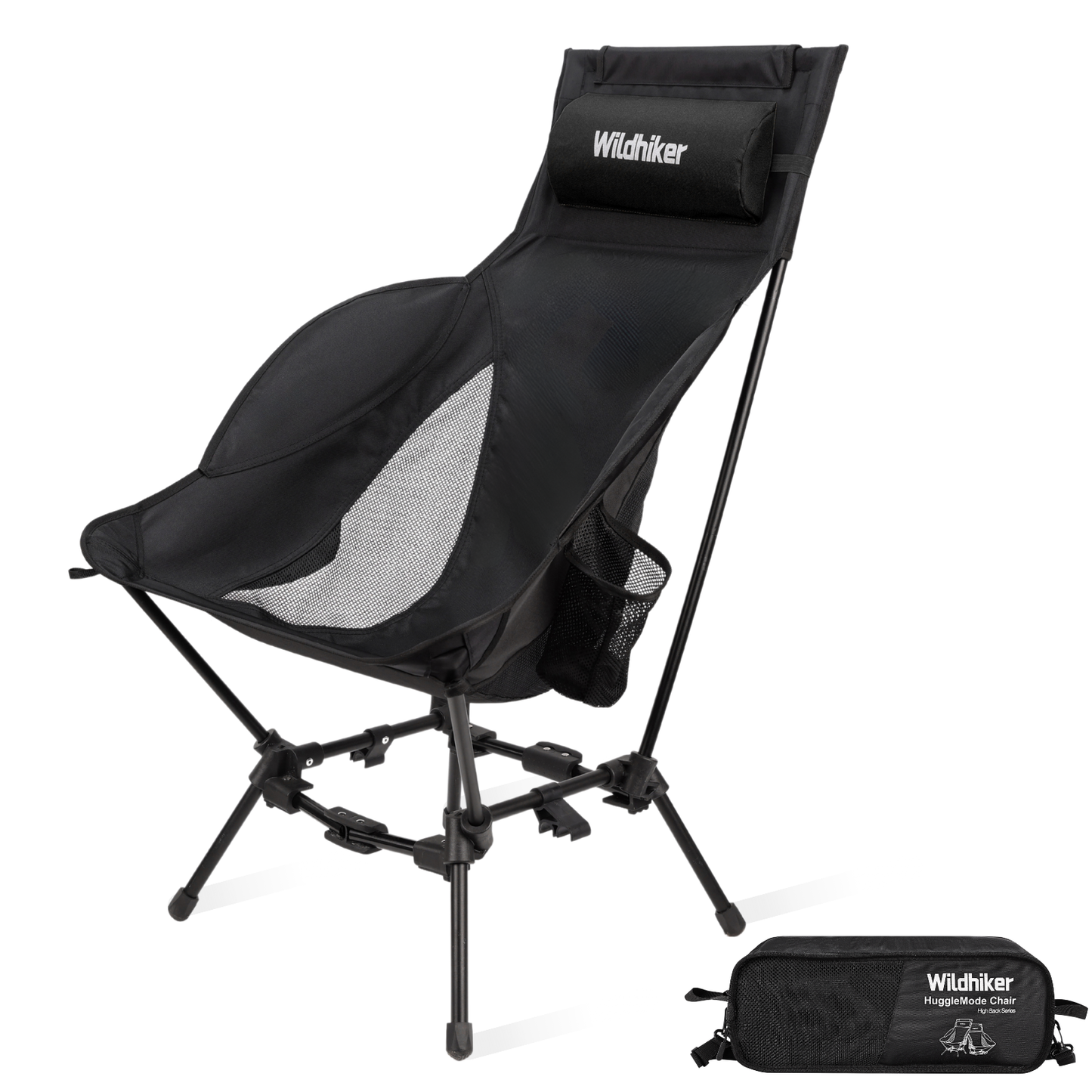 Wildhiker Dual Mode High BacCamping Chair – Portable Folding with Pillow, Arm Pads and Side Pockets – Lightweight Green