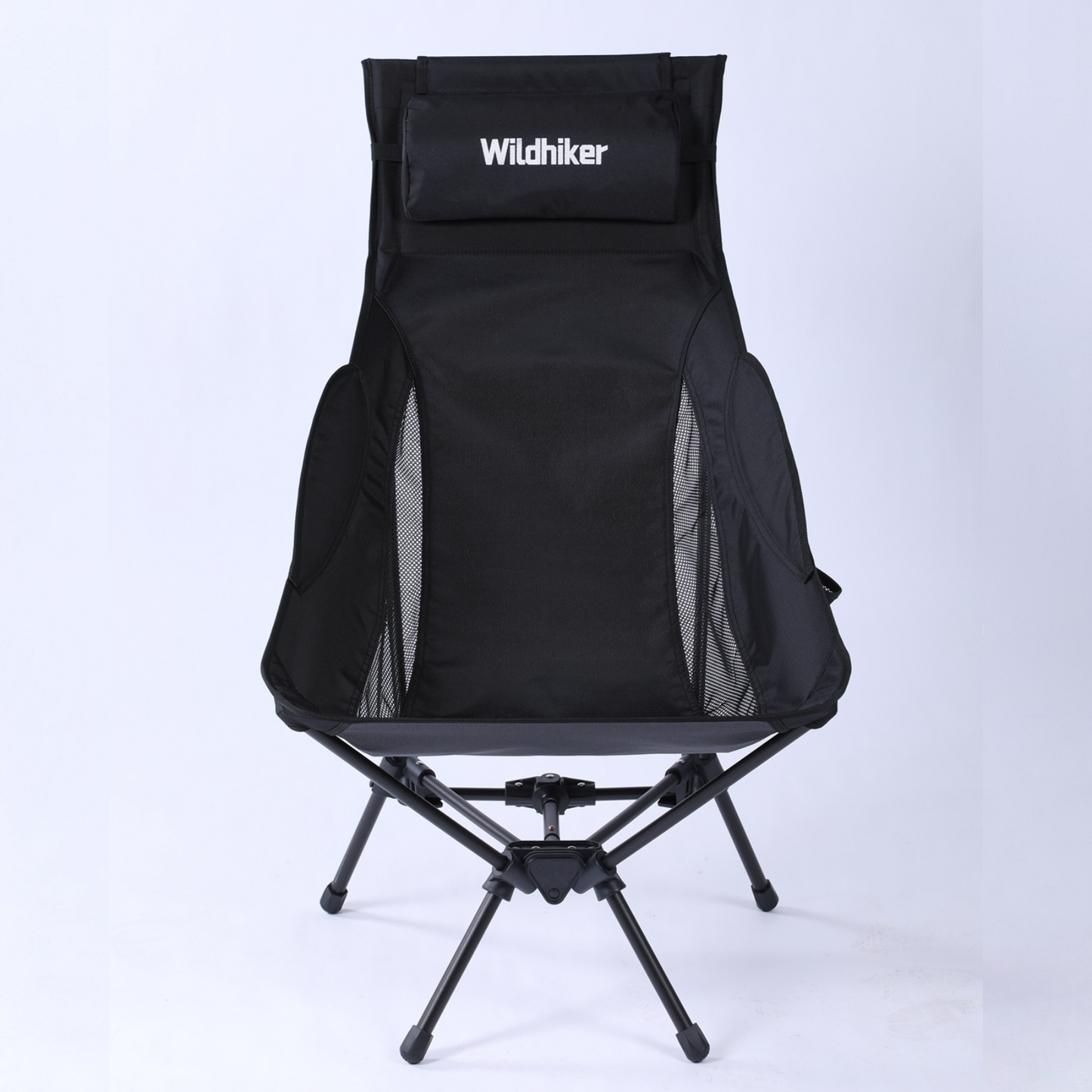 Wildhiker High Back Camping Chair – Portable Folding, Deep Recline with Pillow and Arm Pads – Lightweight Black
