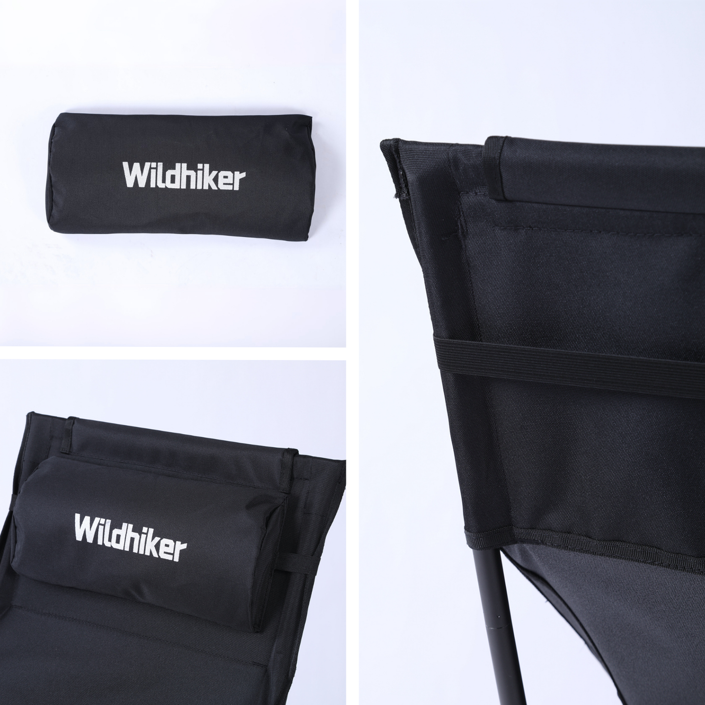 Wildhiker High Back Camping Chair – Portable Folding, Deep Recline with Pillow and Arm Pads – Lightweight Black