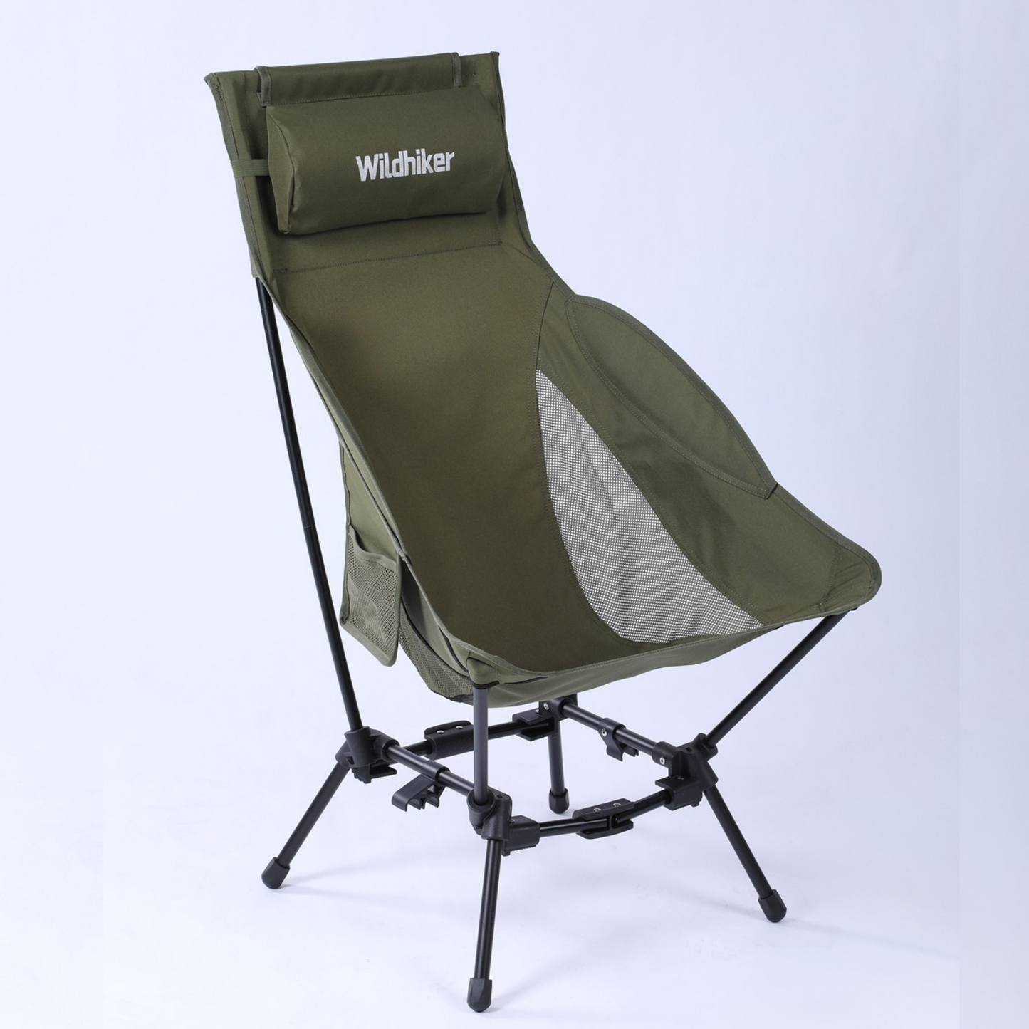 Wildhiker Dual Mode High BacCamping Chair – Portable Folding with Pillow, Arm Pads and Side Pockets – Lightweight Green