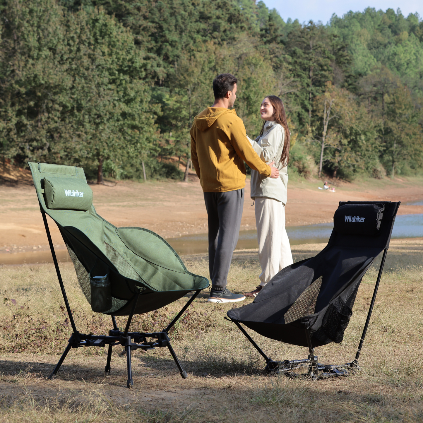 Wildhiker Dual Mode High BacCamping Chair – Portable Folding with Pillow, Arm Pads and Side Pockets – Lightweight Green