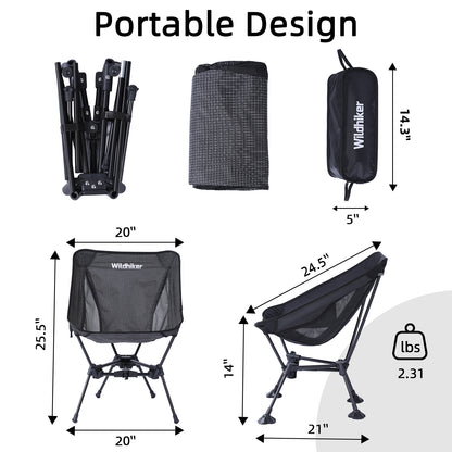 Wildhiker Ultralight Camping Chair – Compact Folding, Soft Ripstop Fabric with Side Pocket – Lightweight Plaid for Backpacking & Travel