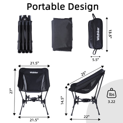 Wildhiker Compact Camping Chair – Portable Folding, Lightweight with Wide Seat and Side Pocket – Easy to Pack for Travel