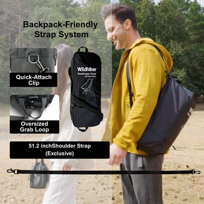 Wildhiker High Back Camping Chair – Portable Folding, Deep Recline with Pillow and Arm Pads – Lightweight Black