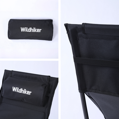 Wildhiker High Back Camping Chair – Portable Folding, Deep Recline with Pillow and Arm Pads – Lightweight Black