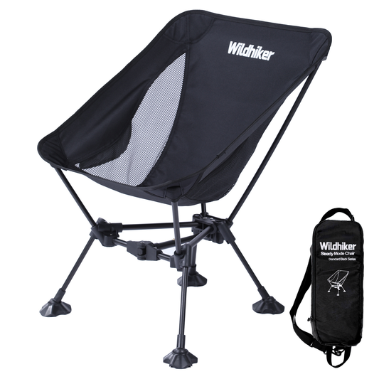 Wildhiker Ultralight Backpacking Chair – Compact Camping Chairs for Adults with Pouch, Weighs 2.8 lbs with Anti-Sinking Large Feet for Beach, Hiking, Motorcycle, Travel, Festival – Black