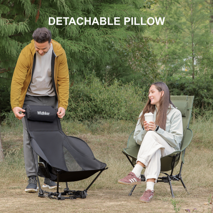 Wildhiker Dual Mode High BacCamping Chair – Portable Folding with Pillow, Arm Pads and Side Pockets – Lightweight Green