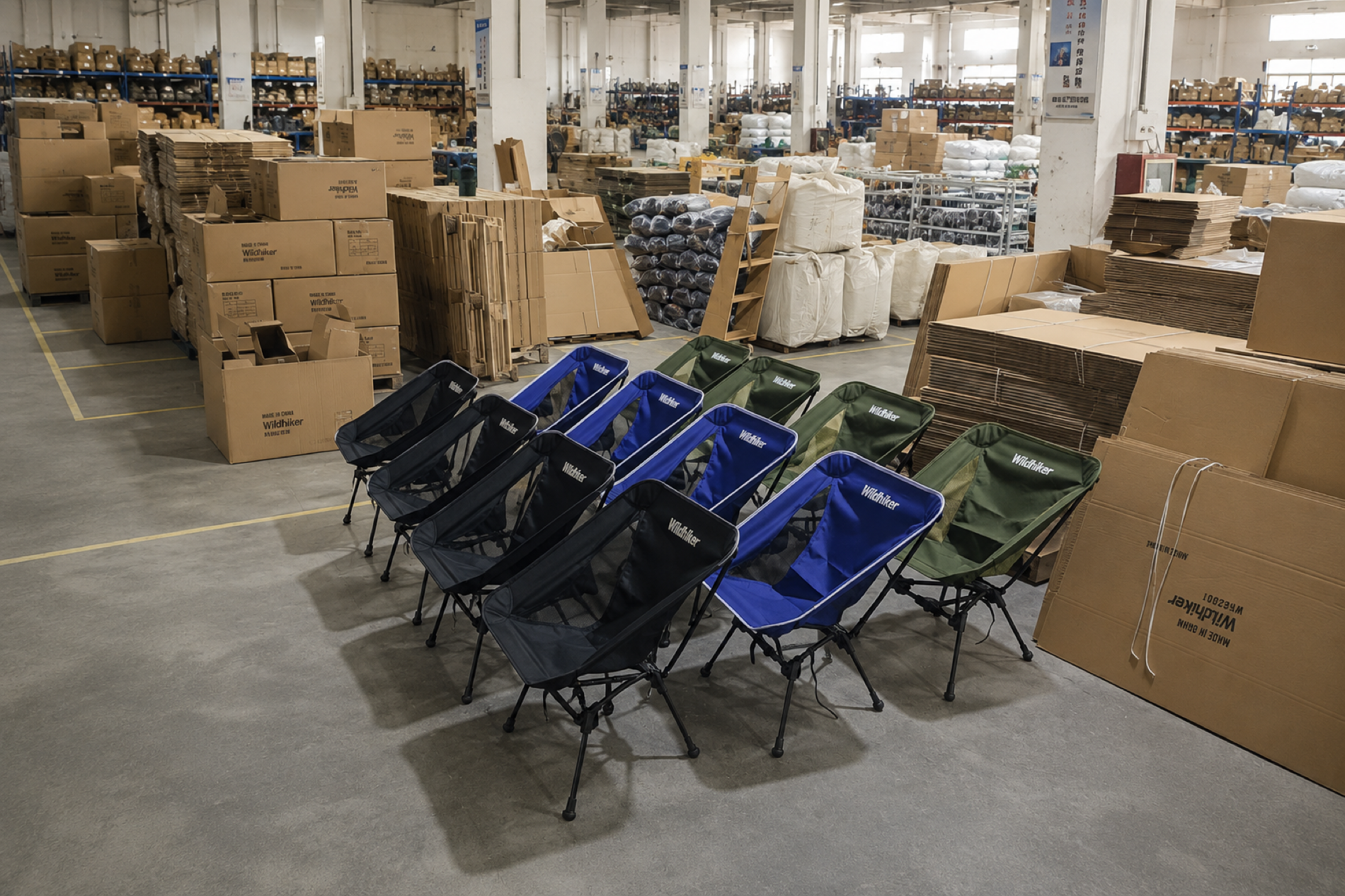 Wildhiker chairs prepared in the warehouse for support and fulfillment