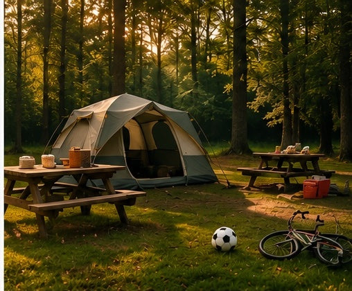 Family camping outdoor scene
